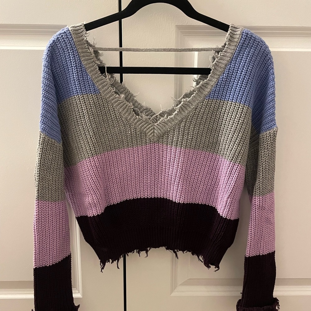 Cropped Forever 21 Multicolored V-Neck Sweater